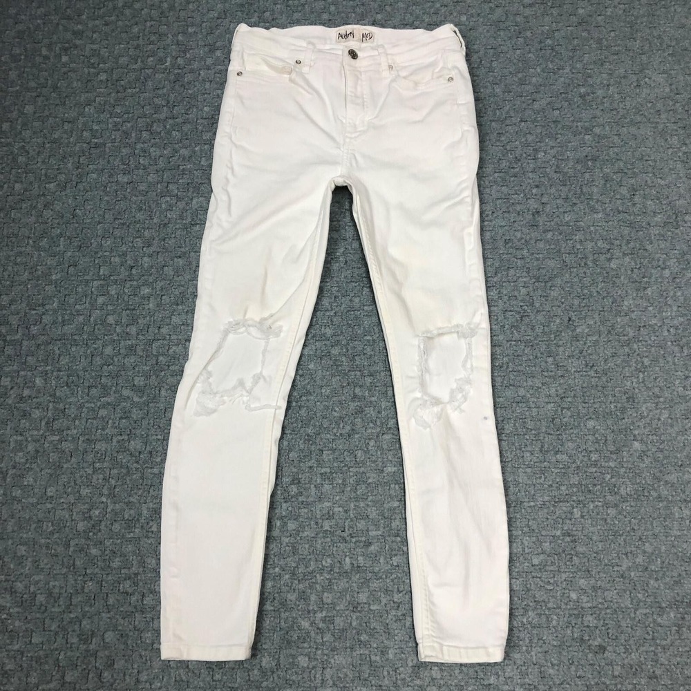 Free People Jeans Womens 27 White Mid Rise Skinny Distressed Stretch Denim Rip